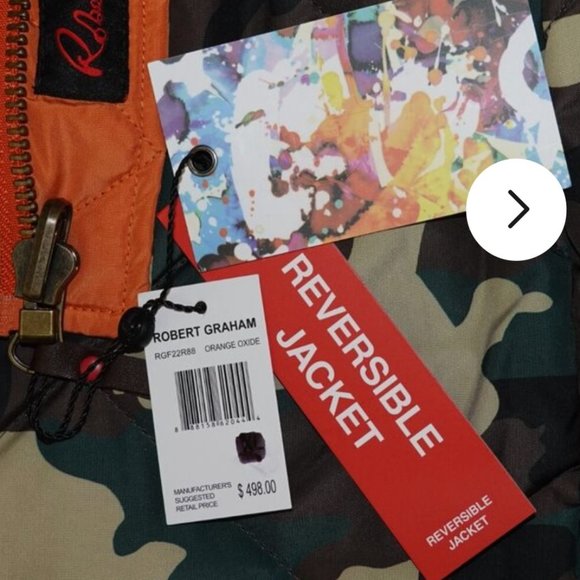 New Robert Graham Reversible Puffer Jacket Orange and Camo - Picture 14 of 14